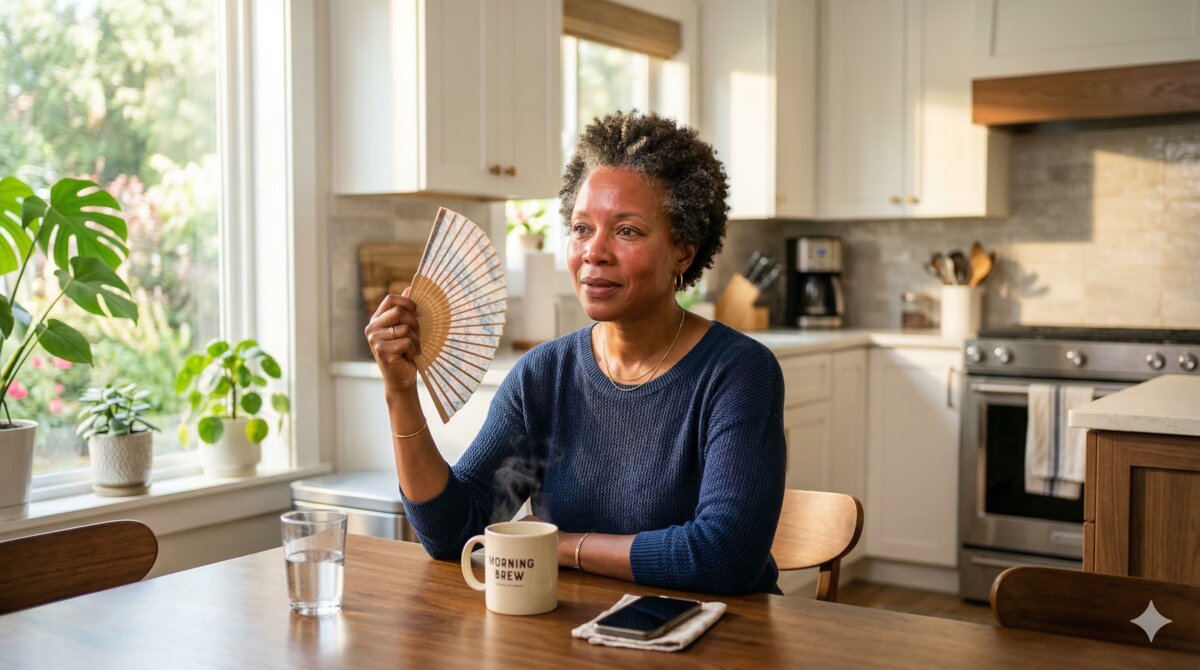 Mature woman experiencing warmth